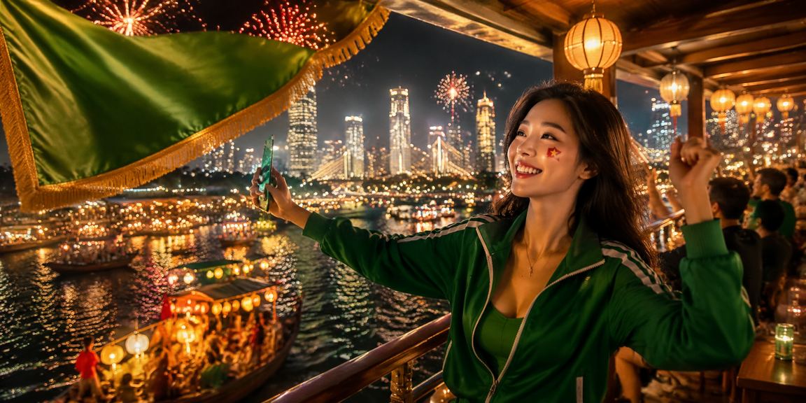 Người dùng VIP tại chợ đêm Đà Nẵng xem thông tin khuyến mãi cược qua điện thoại
