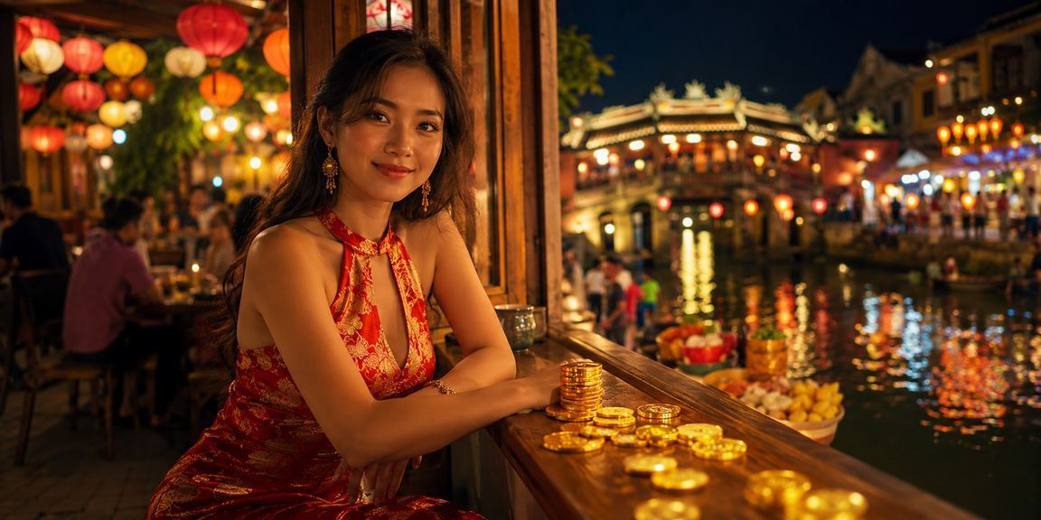 Khách hàng ngồi tại quán cà phê Hội An và liên hệ bộ phận hỗ trợ f12 qua điện thoại