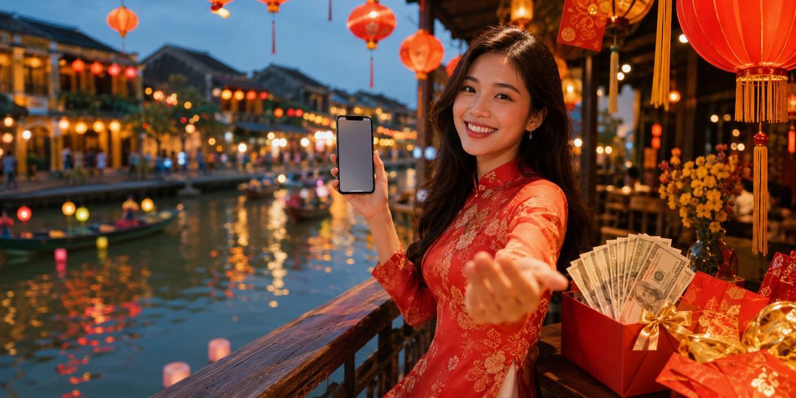 Người dùng tại Hội An nhận thưởng và thực hiện giao dịch tài chính qua ứng dụng