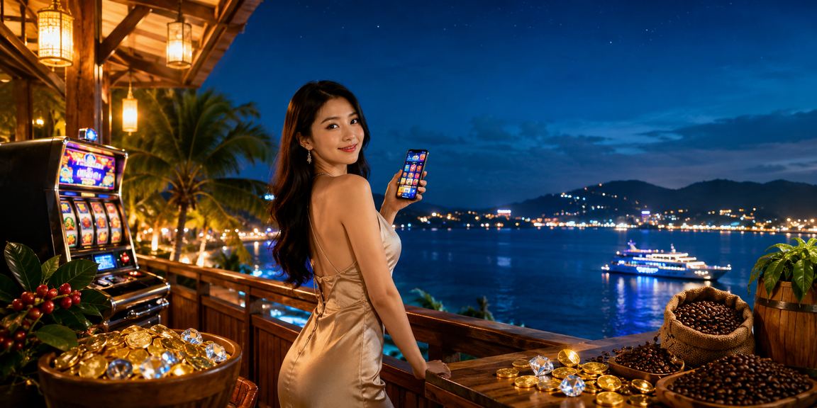 Người dùng chơi slot game trên điện thoại tại quán cà phê ở Phú Quốc